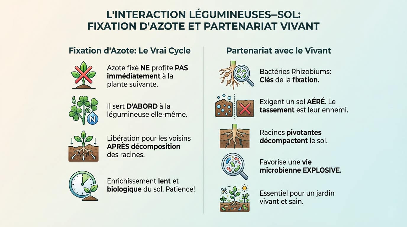 Racines de légumineuses avec nodosités fixatrices d'azote dans un sol vivant