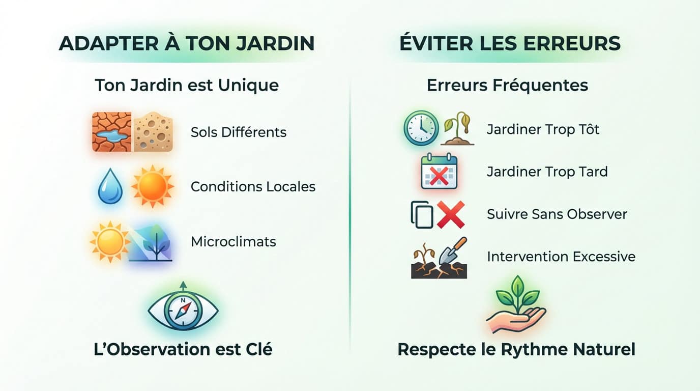Jardinier observant son sol pour adapter ses pratiques aux rythmes naturels