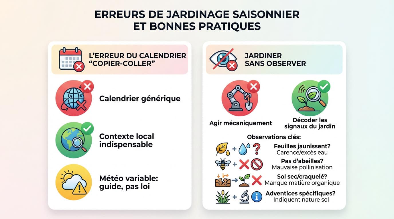 Jardinier observant attentivement les feuilles d'une plante pour détecter des erreurs de saisonnalité