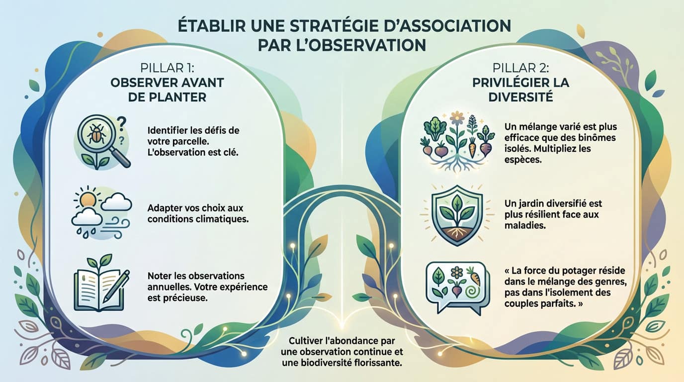 Jardinier notant ses observations pour établir une stratégie de plantes compagnes